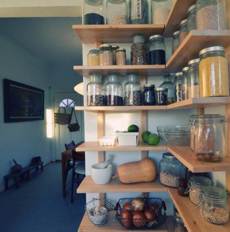 kitchen space saving shelf wood storage deco wall idea