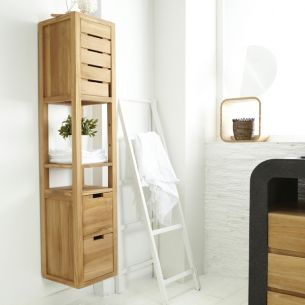 clear teak storage column semi-open