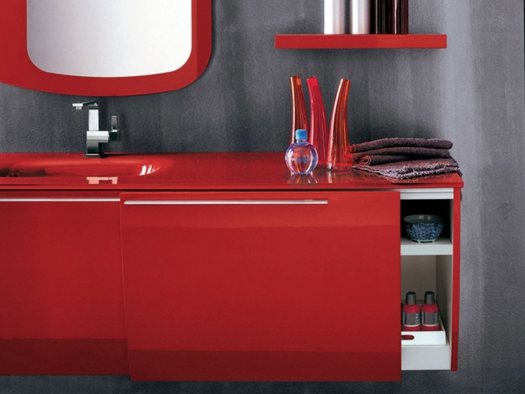 red bathroom furniture wood mirror design