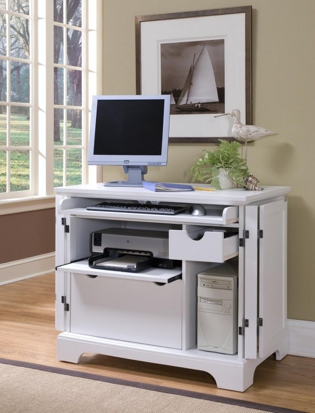 Computer furniture-modern-bed-shelf-sliding-white-table