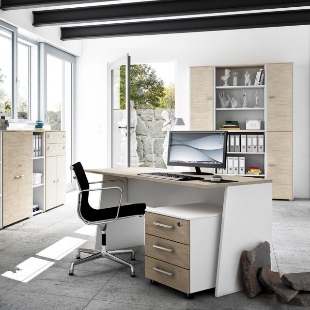 furniture-computer-modern-light-wood-white-chair-black-casters-library computer furniture