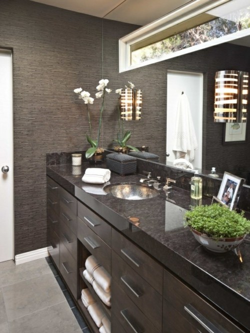 black storage cabinet modern bath room