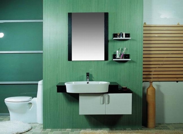 wall-green-emerald asymmetrical bathroom furniture
