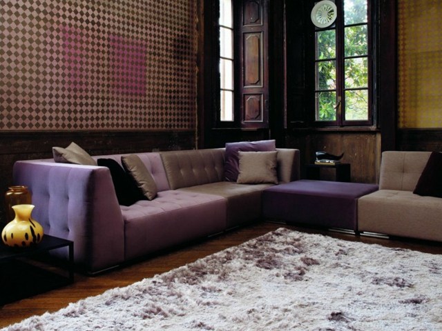 furniture living room corner sofa brown purple