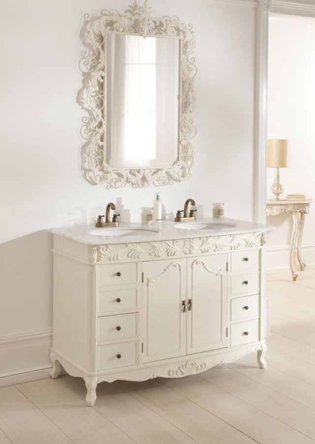 furniture-under-sink-style-classic-white-ornaments-two-sinks-mirror-frame ornaments