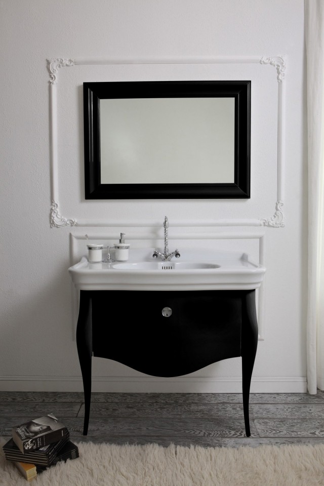 vanity-vanity-style-classic-black-washbasin-white-frame-mirror-black vanity unit