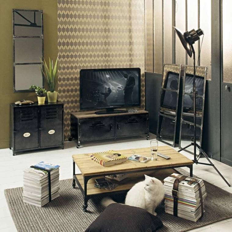 moderne interiørdesign TV skap tre stue deco tapet kaffebord tre