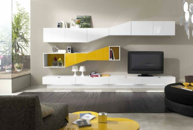 yellow white tv stand