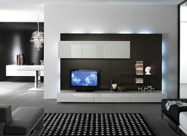 TV cabinet lacquered lights integrated