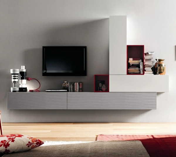 tv cabinet red gray deco