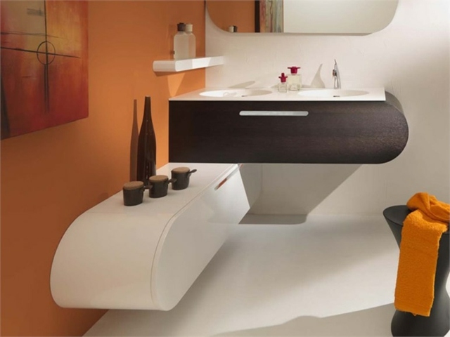 white furniture wood bathroom orange