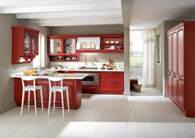 red wood kitchen furniture