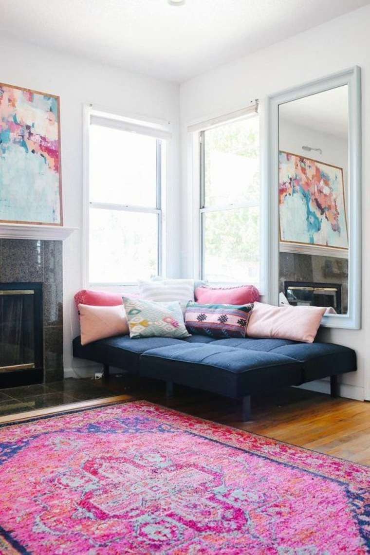 møbler d'angle canapé coussins tapis de sol salon déco tableau mur