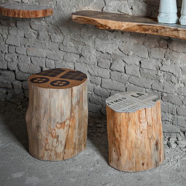 furniture trunk tree stool shelf wall brick decape