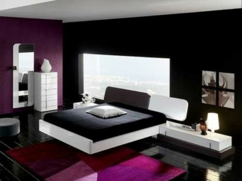 modern minimalist bedroom bed color black purple