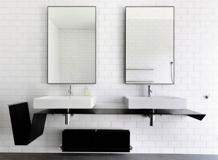 contemporary mirror design double washbasin bathroom tile tiling metro