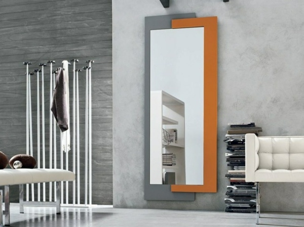 gray orange rectangular design mirror