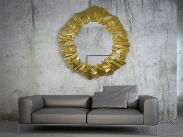 round mirror golden frame living room