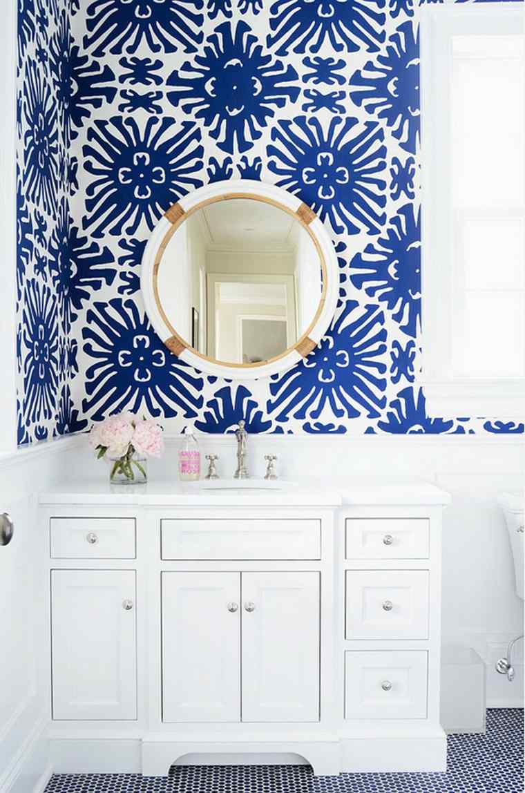 blue bathroom wallpaper white mirror idea furniture bathroom