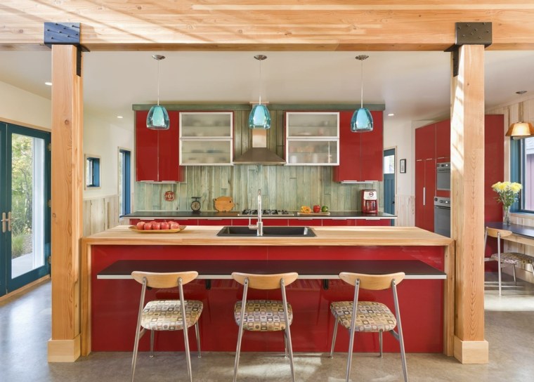 wood red kitchen pattern