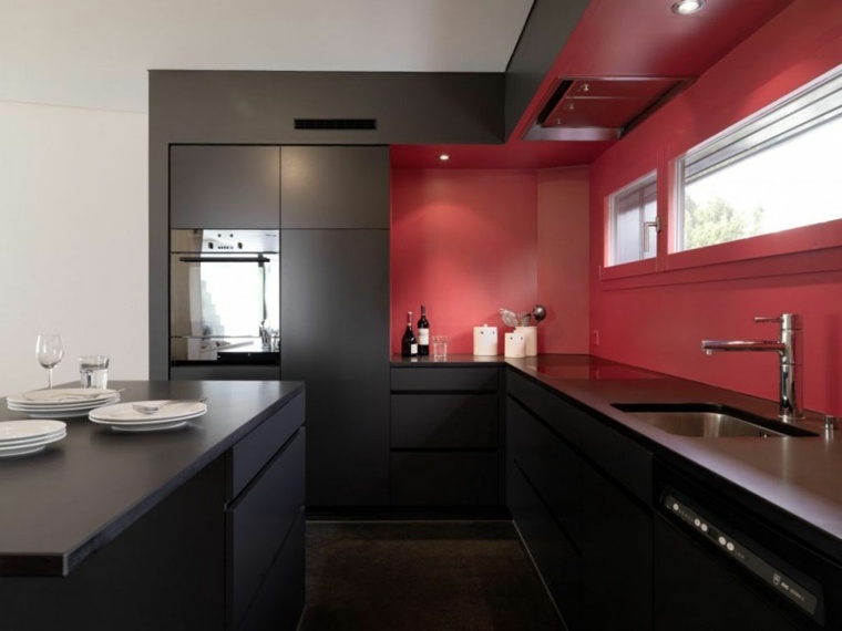 modern gray red kitchen model