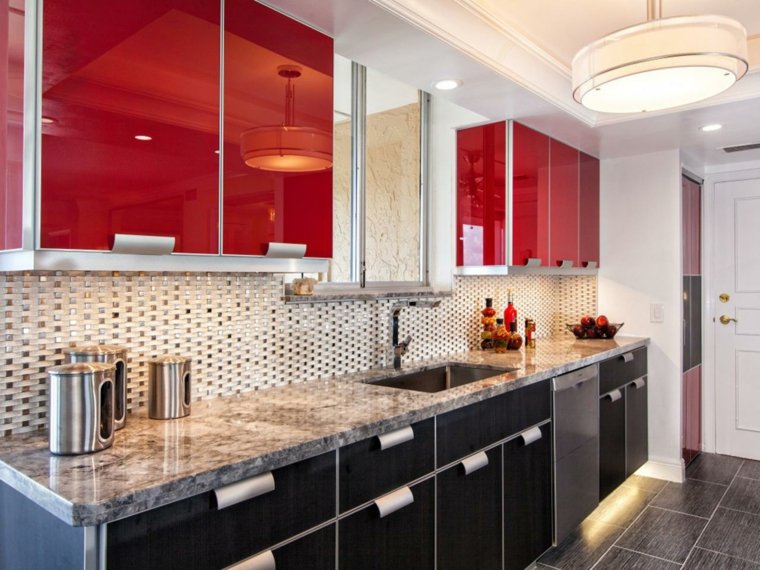 red lacquered kitchen model