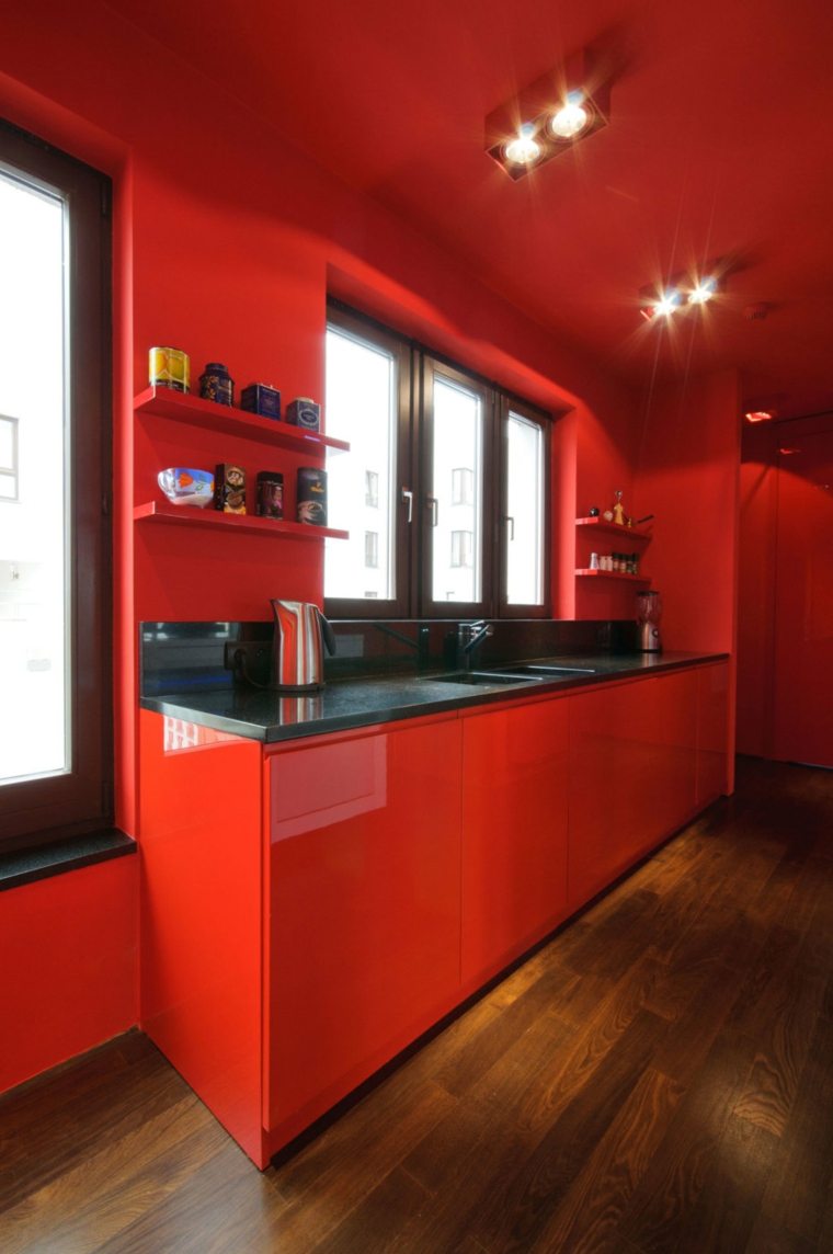 minimalist red kitchen model