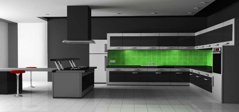 model modern kitchen gray element green backsplash