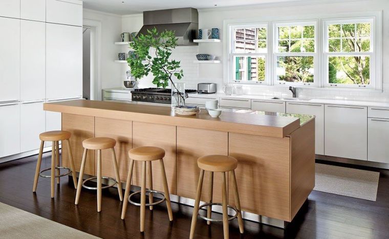 Kitchen-model-modern-white-and-wood-bar-stool-round hood-metal