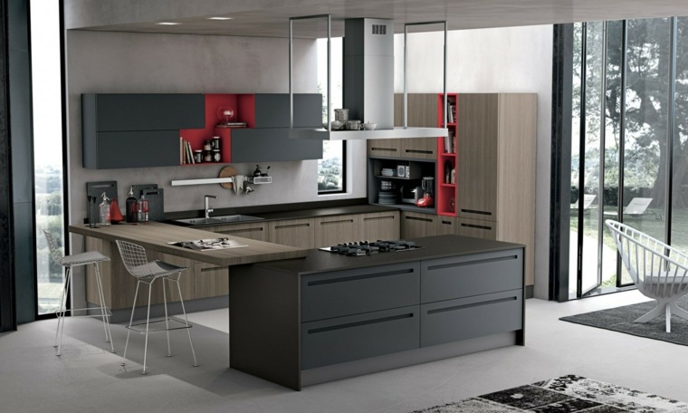 red gray modern kitchen model