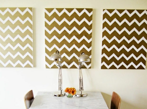 chevron pattern on golden canvases