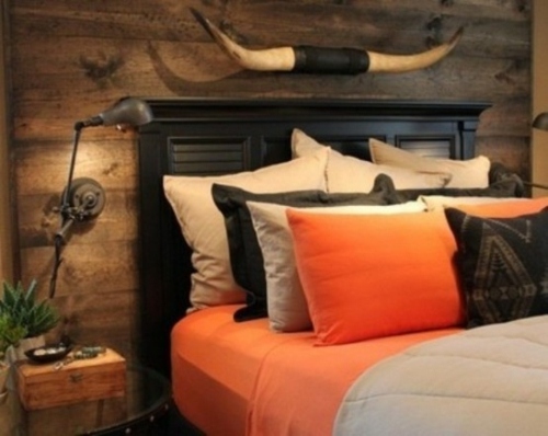 natural wood wall bed accents orange