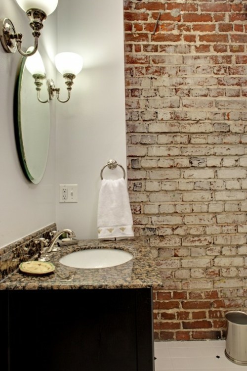 white painted red brick wall