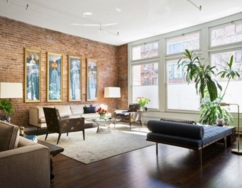 brick wall spacious open living room