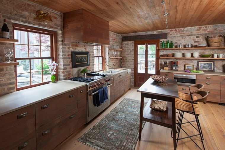 brick wall deco kitchen