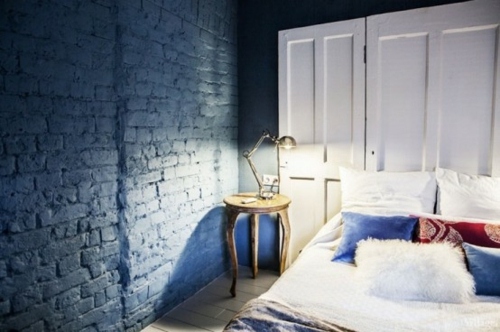 wall bricks painted blue bedroom