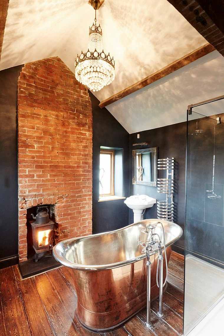 brick wall modern bathroom