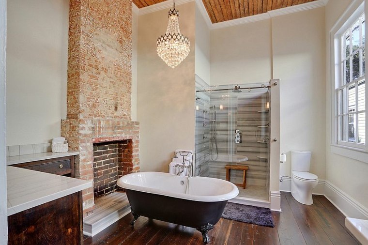 brick wall ultra modern bathroom