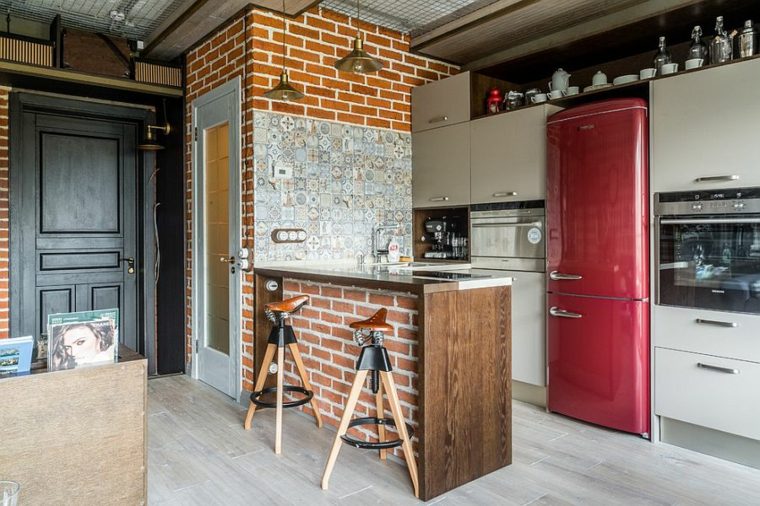 original design kitchen brick wall