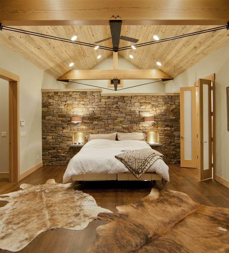 stone wall deco cottage bedroom