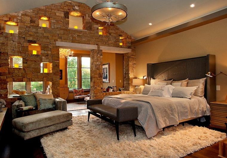 elegant modern bedroom stone wall