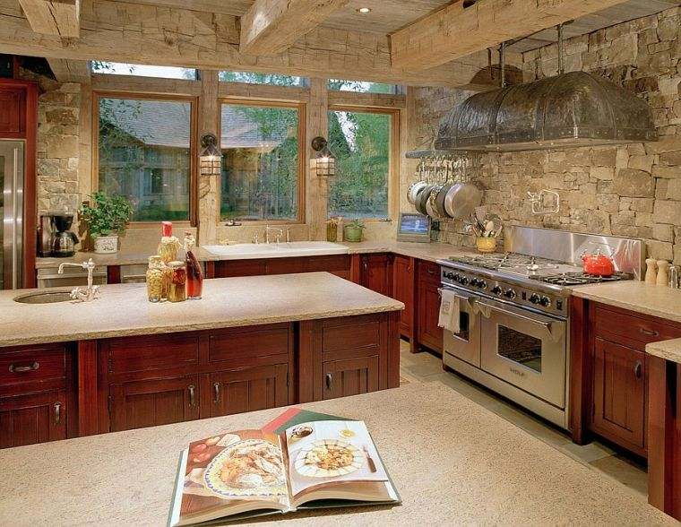 decorative stone wall contemporary kitchen