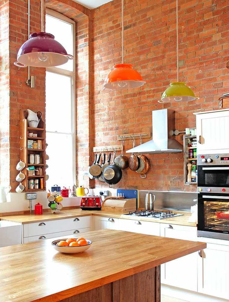 brick wall contemporary kitchen