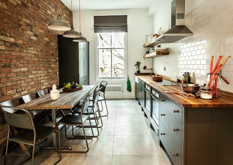 industrial kitchen brick wall