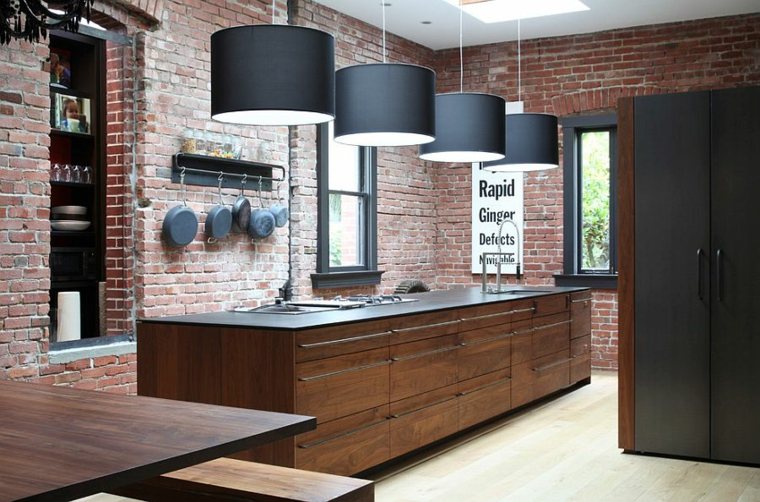 brick wall kitchen island