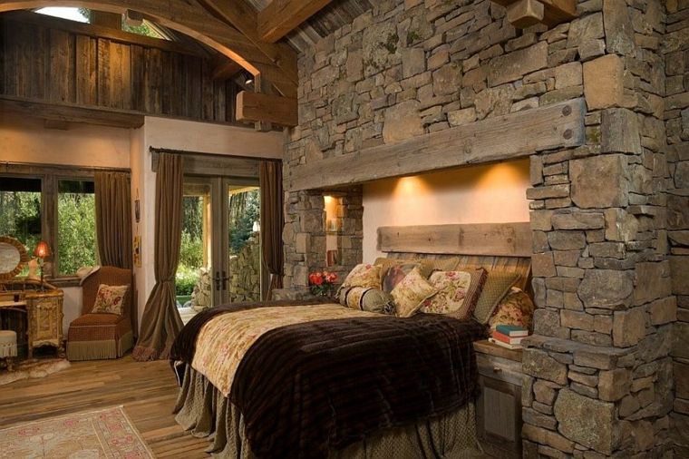 Elegant stone wall bedroom