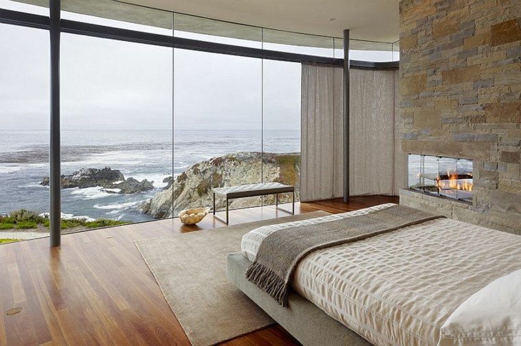 stone wall ultra modern bedroom