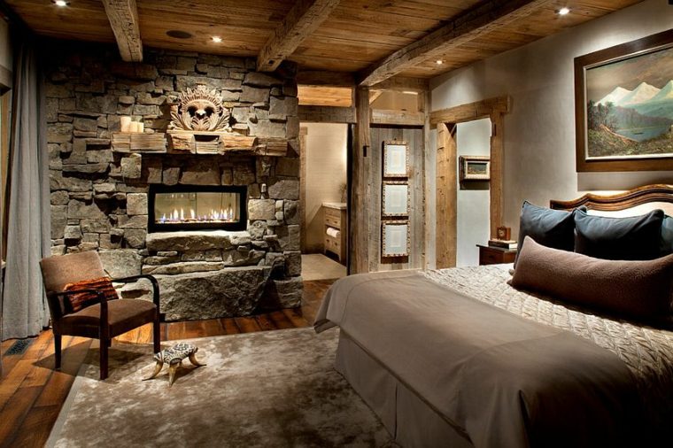 stone wall fireplace room