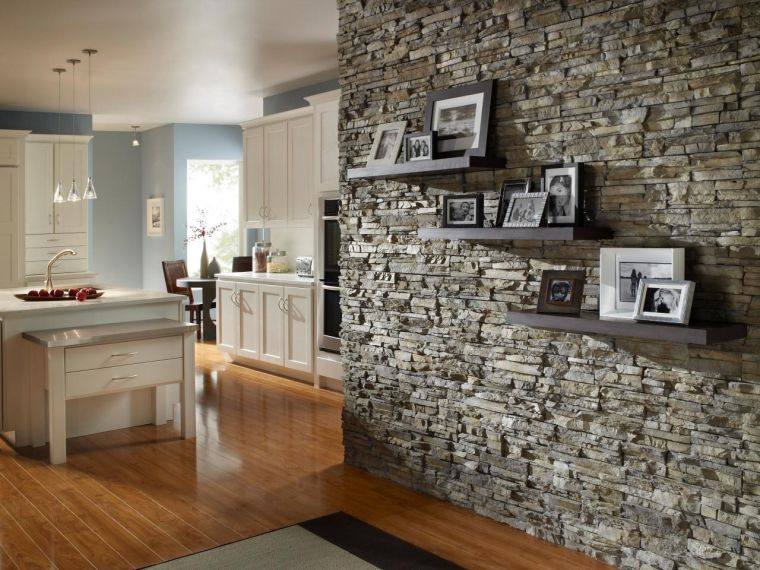 American kitchen stone interior wall