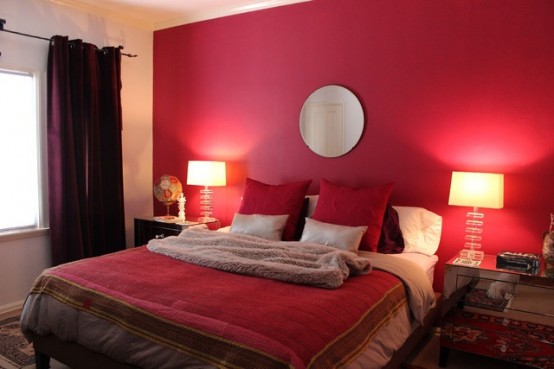 red painted wall chambnre bed